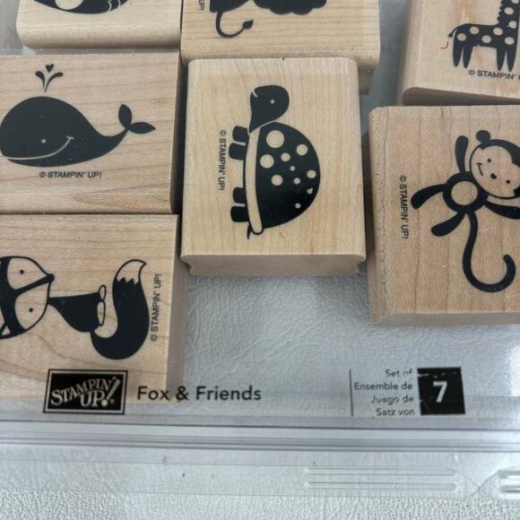 Stampin Up Fox and Friends Set of 7 Stamps Whale Owl Turtle Lion Money Giraffe - Picture 3 of 9